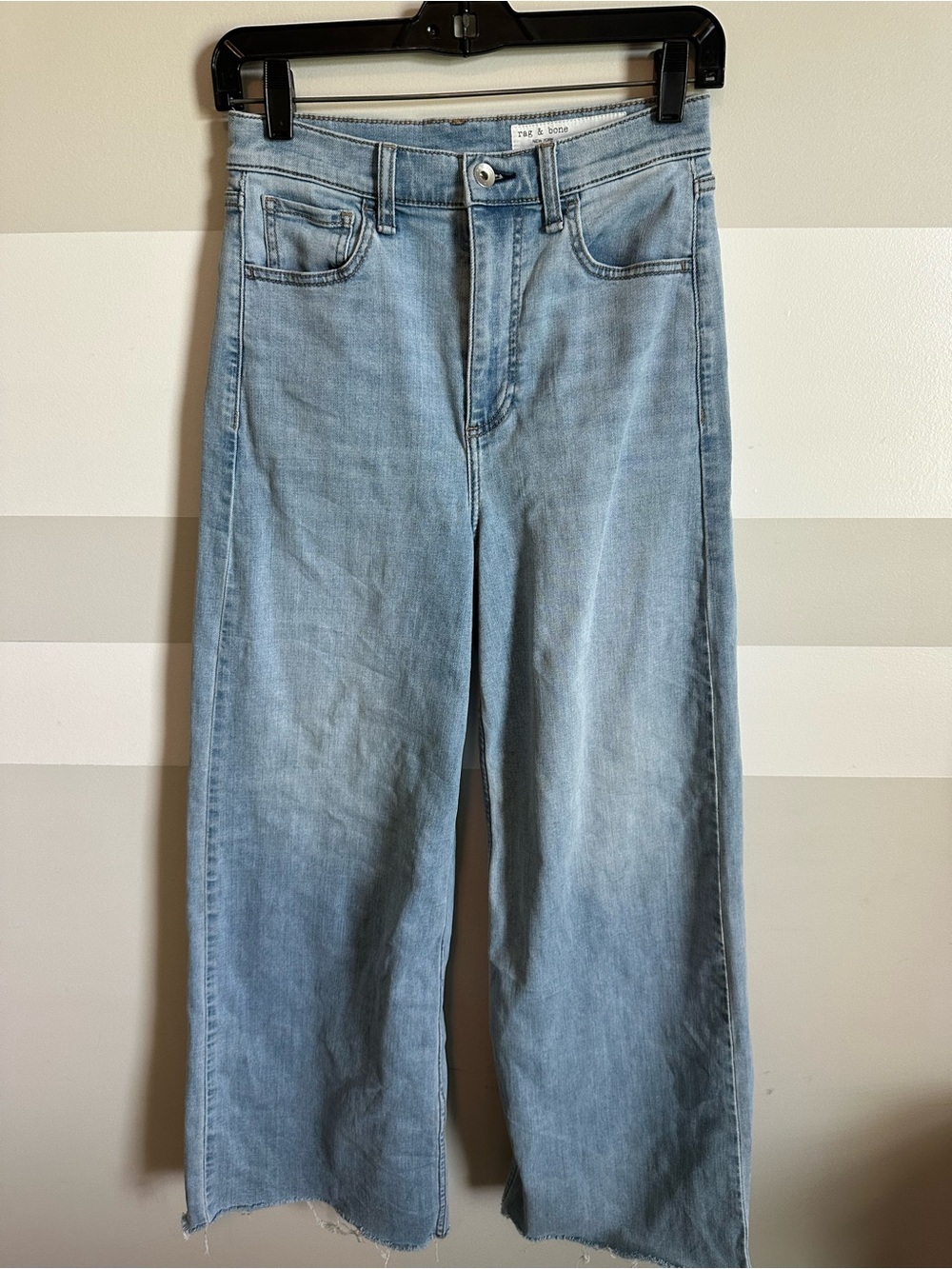 Rag & Bone Serena High-Rise Wide Leg Jeans Size 26 Light Wash Raw Hem - Picture 3 of 4